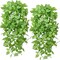 Artificial Hanging Plants 2pcs Fake Hanging Ivy Plants UV Resistant Plastic (Green) 9.8"D x 9.8"W x 44"H
